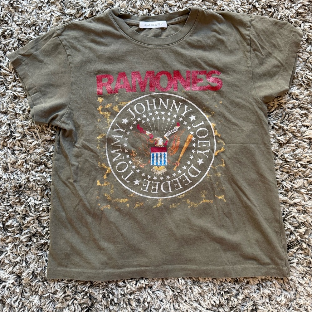 Daydreamer Olive Army Green Ramones Graphic Tee with Red Logo - Picture 2 of 6